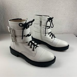 Jessica Simpson Kerina Lace-Up Boots Shoes BRIGHT WHITE‎ Moto 8 M New S0079